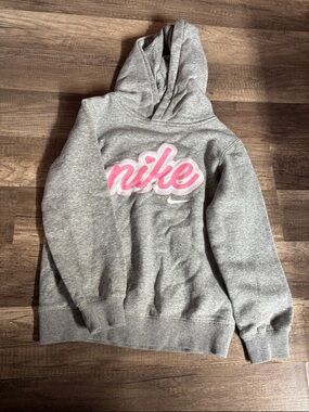 Nike Grey Pullover Hoodie with Pink Script Logo